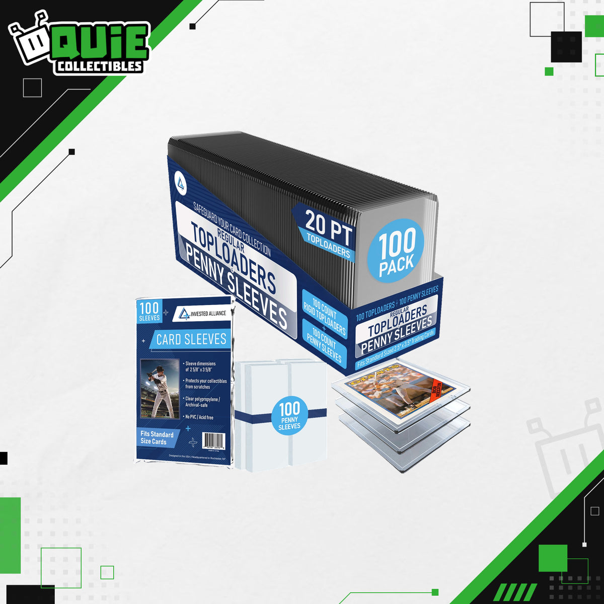 Invested Alliance 20PT Toploaders & Penny Sleeves – 100 Count Each